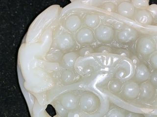 Antique Chinese Carved Jade Toggle Hand Cooler Pendant Grapes Cluster & Squirrel 3