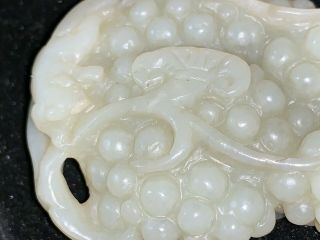 Antique Chinese Carved Jade Toggle Hand Cooler Pendant Grapes Cluster & Squirrel 9