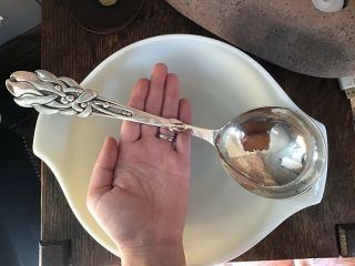 Heimburger Denmark Mistletoe Solid Silver Arts & Crafts Hammered Serving Spoon