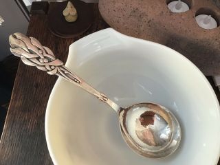 Heimburger Denmark MISTLETOE Solid Silver Arts & Crafts Hammered Serving Spoon 3