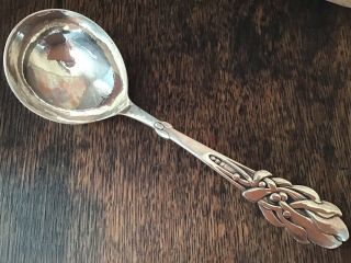 Heimburger Denmark MISTLETOE Solid Silver Arts & Crafts Hammered Serving Spoon 4