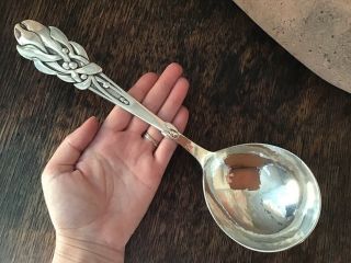 Heimburger Denmark MISTLETOE Solid Silver Arts & Crafts Hammered Serving Spoon 7