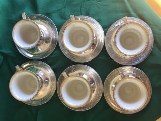 Gorham Sterling Silver Demitasse Cup holders and saucers with Lenox China Cups 2