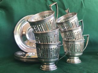 Gorham Sterling Silver Demitasse Cup holders and saucers with Lenox China Cups 5