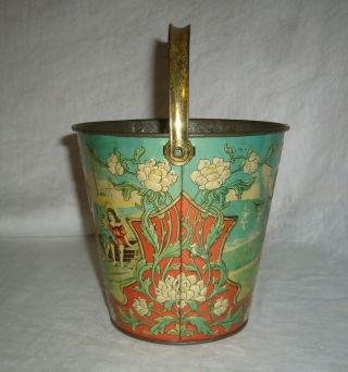 ANTIQUE RARE EMBOSSED SAILOR & HIS SWEETHEART TIN LITHOGRAPHED CHILDS SAND PAIL 2