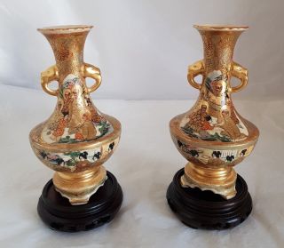C19th Japanese Satsuma Vases.  Hand Painted Decoration.  Meiji Period 1868 - 1912