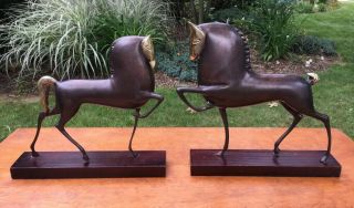 Etruscan Horse Statue Sculpture Pair Boris Lovet - Lorski Style Art Deco Metal