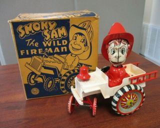 Vintage Marx Smoky Sam The Wild Fireman And Box