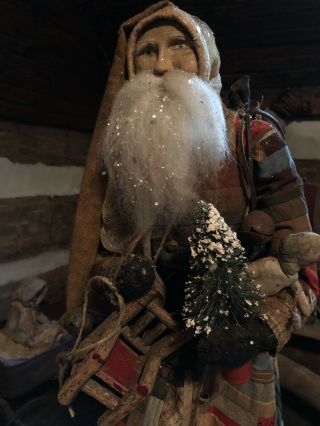 Ooak Arnett’s Country Store Santa/ Early Log Cabin Quilt Coat/doll/oldtwig Chair