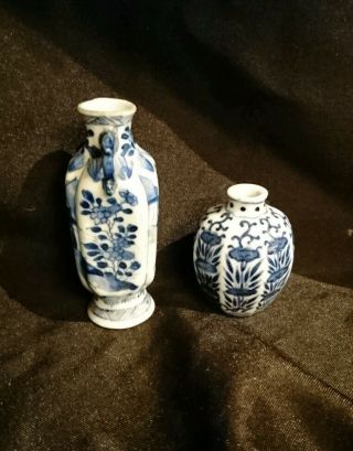 2x 19th Century Chinese Blue & White Miniature Vases Or Snuff Bottles 2