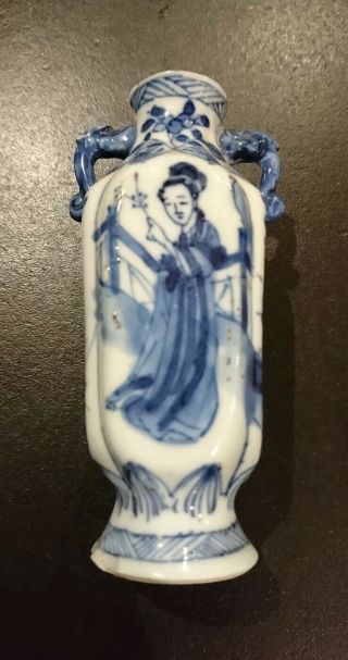 2x 19th Century Chinese Blue & White Miniature Vases Or Snuff Bottles 9