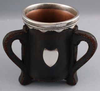 Rare Antique Arts & Crafts Gorham Sterling,  Copper & Leather Loving Cup,  NR 2
