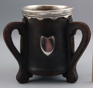 Rare Antique Arts & Crafts Gorham Sterling,  Copper & Leather Loving Cup,  NR 3