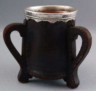 Rare Antique Arts & Crafts Gorham Sterling,  Copper & Leather Loving Cup,  NR 9