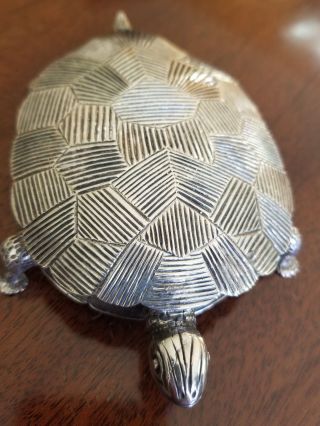 Estate Antique Sterling Silver Museum Quality Lifelike Turtle Jewel Box