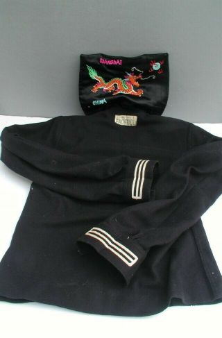 Vintage 1950 ' s US Navy Shirt w/ Tour R&R Silk Dragon Shanghai China Under Flap 4