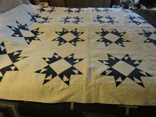 Gorgeous Antique Blue And White Quilt - Wonderful Hand Stitching