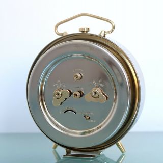 German PETER Vintage Alarm Clock Repeat Mantel CHROME BLACK DIAL Mid Century 11