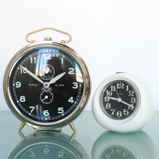 German PETER Vintage Alarm Clock Repeat Mantel CHROME BLACK DIAL Mid Century 3