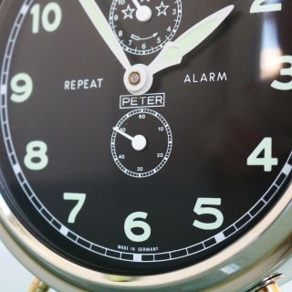 German PETER Vintage Alarm Clock Repeat Mantel CHROME BLACK DIAL Mid Century 6