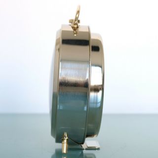 German PETER Vintage Alarm Clock Repeat Mantel CHROME BLACK DIAL Mid Century 9