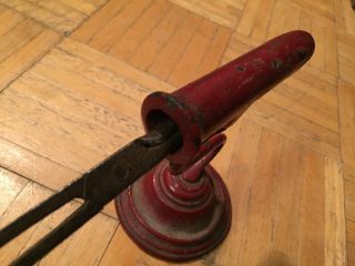 Unique Early 19th Century Iron Wig Curler & Red Painted Stand Signed C.  F.  Co 12
