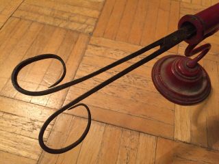 Unique Early 19th Century Iron Wig Curler & Red Painted Stand Signed C.  F.  Co 5