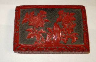 Chinese Floral Carved Cinnabar Lacquer Enamel Humidor Box 6 " L.  X 4 " W X 2 " H.
