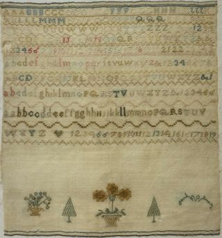 Early/mid 19th Century Unfinished Alphabet & Motif Sampler - C.  1840