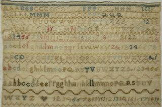 EARLY/MID 19TH CENTURY UNFINISHED ALPHABET & MOTIF SAMPLER - c.  1840 2
