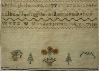 EARLY/MID 19TH CENTURY UNFINISHED ALPHABET & MOTIF SAMPLER - c.  1840 3