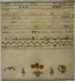 EARLY/MID 19TH CENTURY UNFINISHED ALPHABET & MOTIF SAMPLER - c.  1840 8