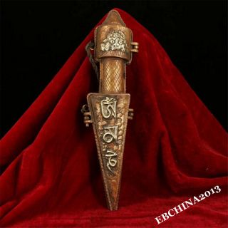 10 " Rare Old Tibetan Buddhist Supplies Bronze Demon Pestle Dagger Faqi Box