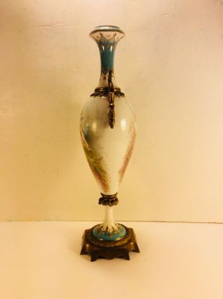 Antique French Sevres style Bronze Mounted Porcelain Vase,  12.  5” 2