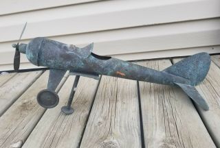 Vintage Copper Airplane Weather Vane 21 " Long Great Patina
