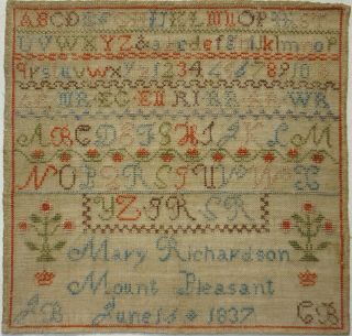 Early 19th Century Alphabet & Motif Sampler By Mary Richardson - June 16th 1837