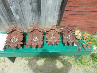 Large Group Of Vintage German Cuckoo Clocks,  Parts