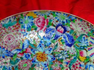 Antique Famille Rose Mille Fleur Bowl With Butterfly Qianlong Seal Qing Period 2