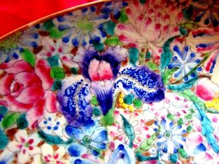 Antique Famille Rose Mille Fleur Bowl With Butterfly Qianlong Seal Qing Period 5