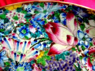 Antique Famille Rose Mille Fleur Bowl With Butterfly Qianlong Seal Qing Period 7