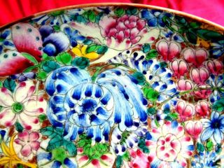 Antique Famille Rose Mille Fleur Bowl With Butterfly Qianlong Seal Qing Period 8