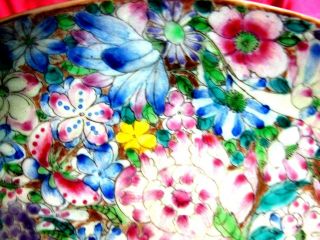 Antique Famille Rose Mille Fleur Bowl With Butterfly Qianlong Seal Qing Period 9
