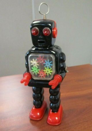 Vintage Ko Tin Wind Up Robot With Visible Cog Wheels Turning