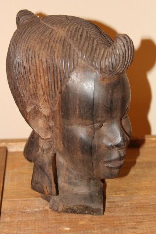 Fine Antique African Wood Tribal Head Carving Sculpture