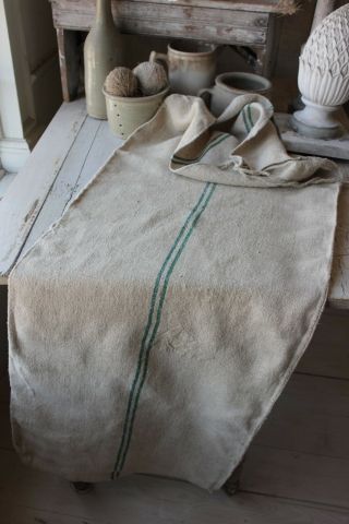 GRAINSACK hemp linen grain sack RUSTIC primitive textile old WASHED GREEN bag 3