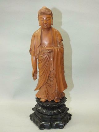 A Fine Chinese Carved Sandal - Wood Figure Of A Buddha On Lotus Base 19thc