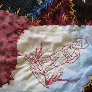 1880 ' s Silk Velvet Crazy Quilt 20 Blocks Embroidery Feather Stitch Pictorials 10