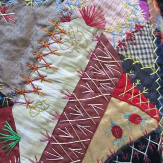 1880 ' s Silk Velvet Crazy Quilt 20 Blocks Embroidery Feather Stitch Pictorials 6