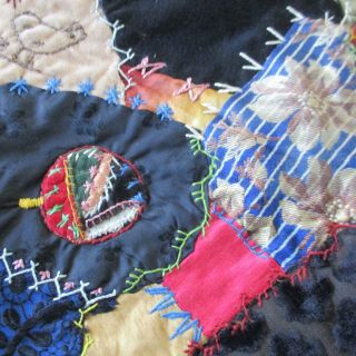 1880 ' s Silk Velvet Crazy Quilt 20 Blocks Embroidery Feather Stitch Pictorials 8