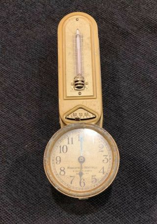 Minneapolis Honeywell Model 77 Thermostat 8 Day 7 Jewel - Has Clock Wind Up Key